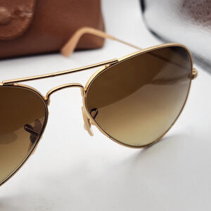 Vintage Ray-Ban Aviator Sunglasses Made in Italy Gold Frame Brown Gradient Lense